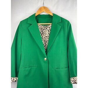 Green Blazer With Leopard Print Lining Medium